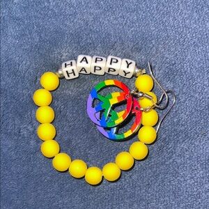 Yellow and Blue Beaded Jewelry with Multicolored Charm